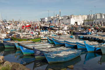 Fishermen boats moored in the port of Tanger, north of morocco