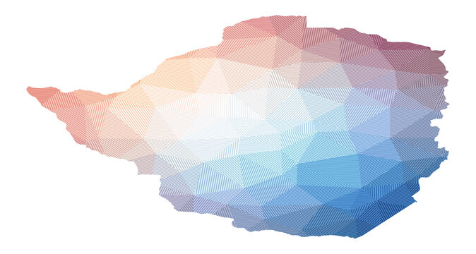 Map of Zimbabwe. Low poly illustration of the country. Geometric design with stripes. Technology, internet, network concept. Vector illustration.