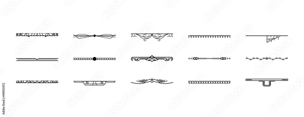 Poster set black simple line collection doodle border elements vector design style sketch isolated illustra