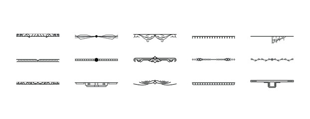 Set Black Simple Line Collection Doodle Border Elements Vector Design Style Sketch Isolated Illustration For Banner