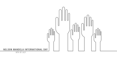 Vector illustration International Nelson Mandela Day 18th July. Raising hands minimal design - obrazy, fototapety, plakaty