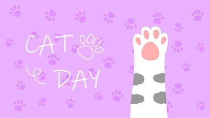 Postcard for the international cat day on August 8. Funny cartoon cat paw. Happy animals Print to greeting card, poster, flyer.
