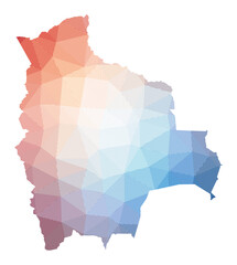 Map of Bolivia. Low poly illustration of the country. Geometric design with stripes. Technology, internet, network concept. Vector illustration.