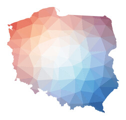Map of Poland. Low poly illustration of the country. Geometric design with stripes. Technology, internet, network concept. Vector illustration.