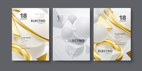 Electronic music festival ads poster set. Modern club electro party invitation.