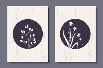 Modern posters with plants. Vector illustration.