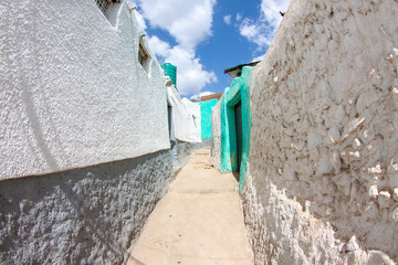 Narrow alley in old walled town of Harar, a UNESCO world heritage site, Ethiopia