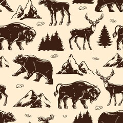 National park vintage seamless pattern