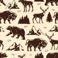 Acrylic prints Forest animals National park vintage seamless pattern