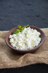 A healthy breakfast of cottage cheese. Creative atmospheric decoration