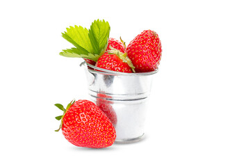 harvest strawberries on white background, ripe strawberries isolate
