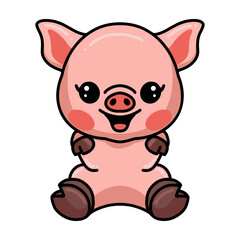Fototapeta premium Cute little pig cartoon sitting