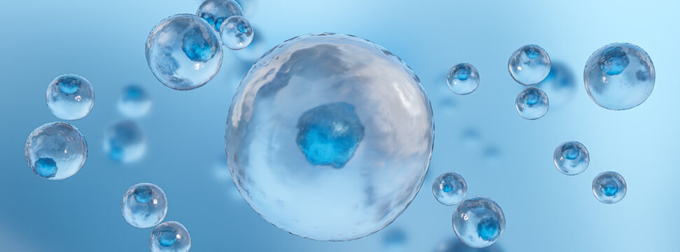 Blue cells under the microscope. DNA of life and biology, medical science, molecular research. Scientific background Human blue cells ,3D illustration.