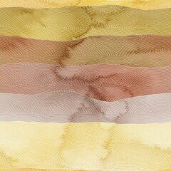 Seamless chic colorful pattern of patterned hills in watercolor. High quality illustration. Wavy painted stripes with subtle hand drawn pattern overlay. Vivid stained wash painting seamless pattern.