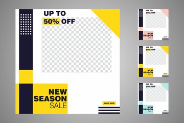 New set of editable minimal banner templates. Suitable for social media posts and web or internet ads. Vector illustration with photo college.