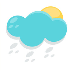 Blue flat rainy clouds block out the sun. Icon of cute clouds and falling raindrops. Minimalistic drawing on a transparent background. Bright decorative designation symbol.