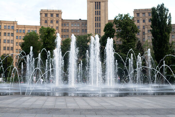 City landscape. The area where the fountain is sprayed into the air, making a splash background.