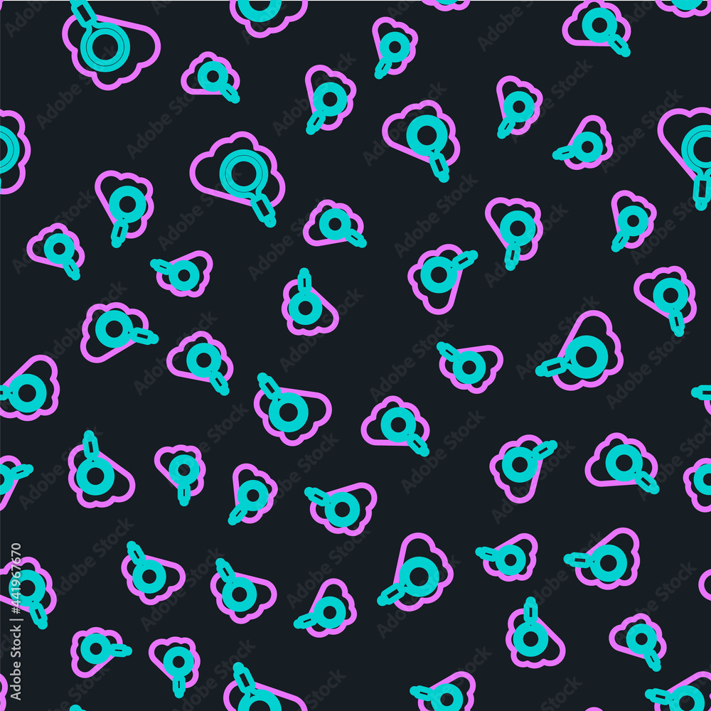 Poster line search cloud computing icon isolated seamless pattern on black background. magnifying glass and