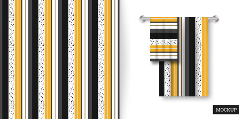 Striped seamless pattern. Abstract background with gray, yellow stripes. Vector illustration vertical lines. Repeating texture. Ornament in stripe. Design paper, wallpaper, textile, fabric. Mockup.