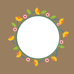Circle Floral doodle fram isolated on brown background