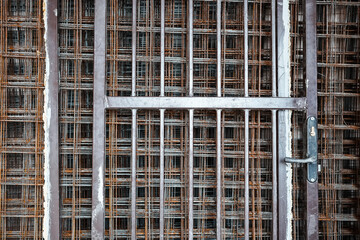 wire mesh. of concrete pouring. Depth of field concept.