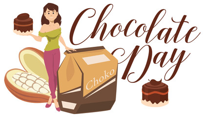 Candy products and sweetmeet. Concept chocolate day landing. Illustration for internet and mobile website.