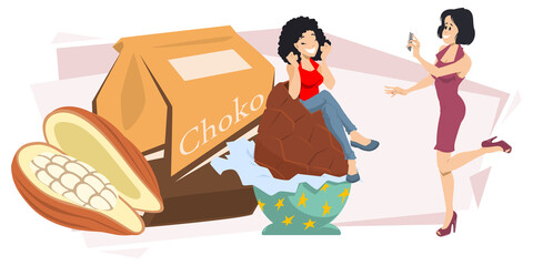 Candy products and sweetmeet. Concept chocolate day landing. Illustration for internet and mobile website.