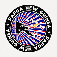 Papua New Guinea round stamp. Logo of country with flag. Vintage badge with circular text and stars, vector illustration.