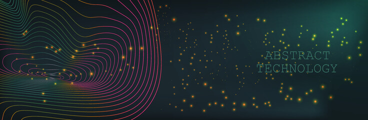 multicolored wave with radiance on a blue background. sound wave. wave from lines. vector illustration.