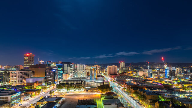 Adelaide City Skyline Illuminated At Night Viewed Towards Hills, South Australia