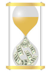 Hourglass - time is money. Vector drawing. 