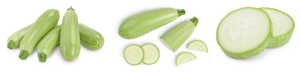 zucchini or marrow isolated on white background with clipping path and full depth of field, Set or collection