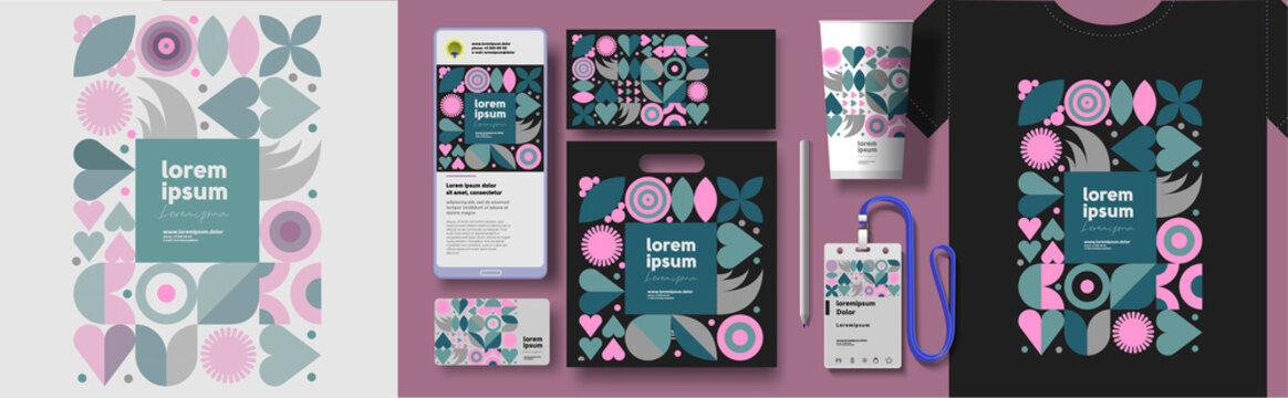 Corporate identity. Vector. Abstract patterns and branding. Elements for business. Example of using geometric illustrations in design.  