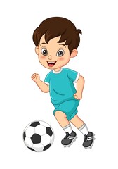 Cartoon little boy playing soccer