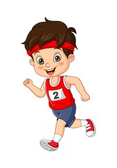 Happy cute little runner boy cartoon