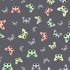 Colorful butterflies on grey repeat seamless vector background pattern design