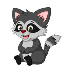 Cute baby raccoon cartoon sitting