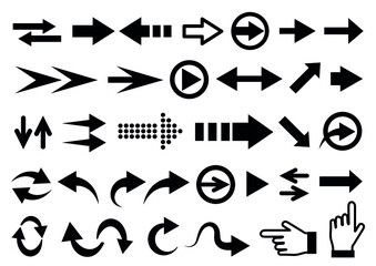Arrows set. Vector illustration. Set different arrows or web design. Arrow flat style isolated on white background.