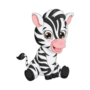 Cute baby zebra cartoon sitting