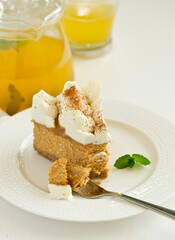 Pumpkin cheesecake with chocolate. Selective focus.