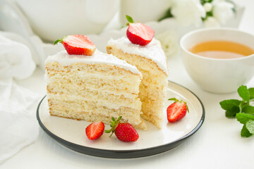 raspberry and cream cake. Selective focus.