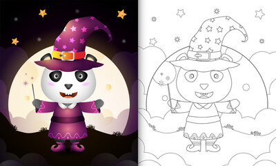 coloring book with a cute panda using costume witch halloween