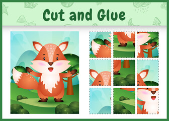 Children board game cut and glue with a cute fox