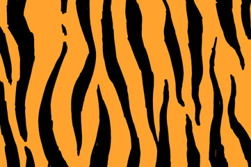 Vector texture of the tiger skin. hand-drawn uneven long strips with a sharp end in black on an orange background for a design template. abstract african tiger background design for any purpose