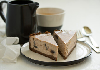 A piece of chocolate cake. Selective focus.