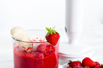 Strawberry smoothie in glass. Healthy Breakfast Concept.