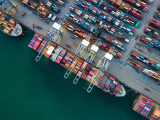 Aerial top view container import export business logistics cargo