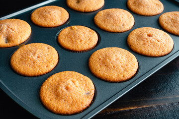 Cherry Muffins in a Muffin Pan: Cupcakes without frosting in a muffin tin