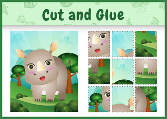 Fototapeta premium Children board game cut and glue with a cute rhino