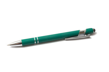 Green ballpiont pen isolated on white